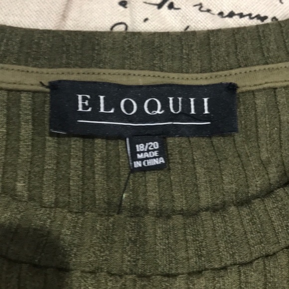 Eloquii Dark Olive Belted Rib Knit Crew Neck Shirt - Picture 6 of 7